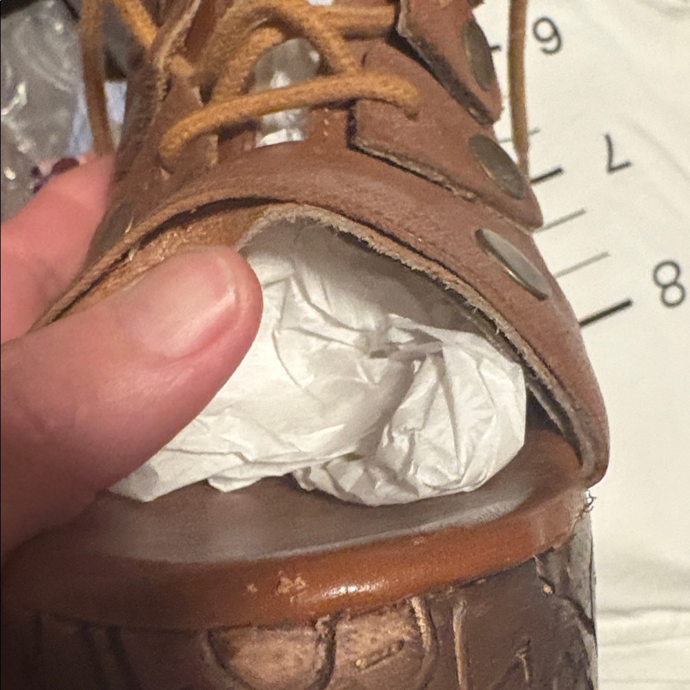 Free People Tan Leather Lace Front Platform Clog Sandals - Picture 9 of 9